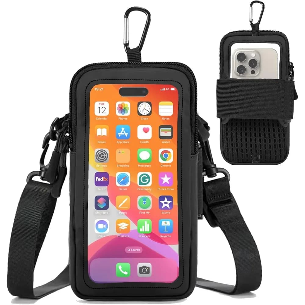 Phone Holder for Running, Walking, and Workout - Adjustable Arm Band Armband for iPhone and Cell Phones - Clear Crossbody Phone Pouch Purse with Strap for Women Men