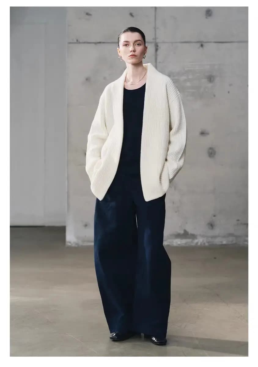 Relaxed all-wool soft and thick long cardigan for women Autumn and winter thick needle scarf collar knitted cashmere