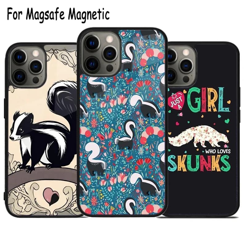 Cover per telefono con ricarica wireless Love Skunks per iPhone 17 Air 15 16 16e 14 13 11 12 Pro Max Plus, cover magnetica Magsafe con paraurti
