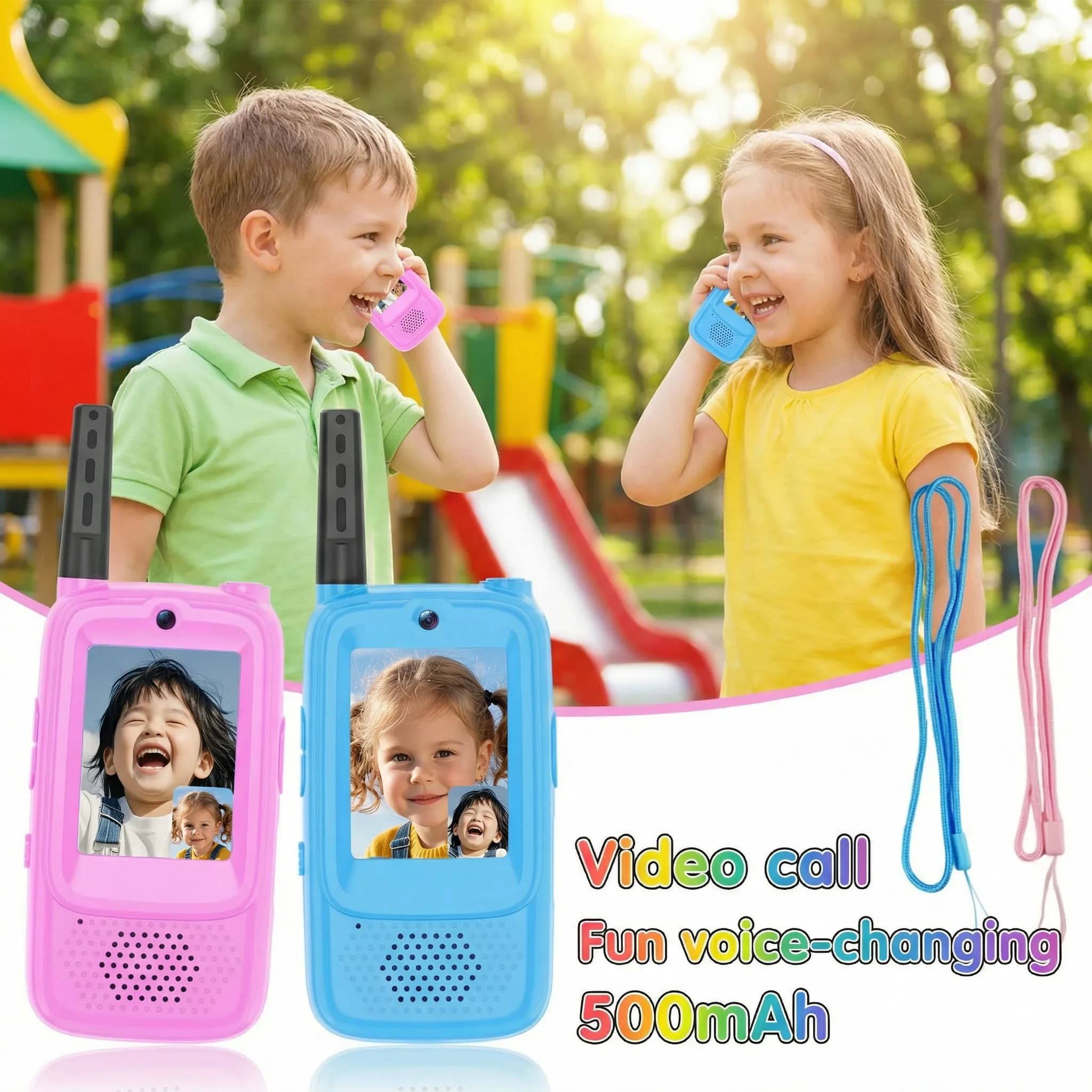 Walkie Talkie Video per Bambini con Schermo HD da 2 Pollici, Ricaricabile USB-C, Chiamata HD con Un Solo Tasto, Radio Bidirezionale, Regalo per Bambini
