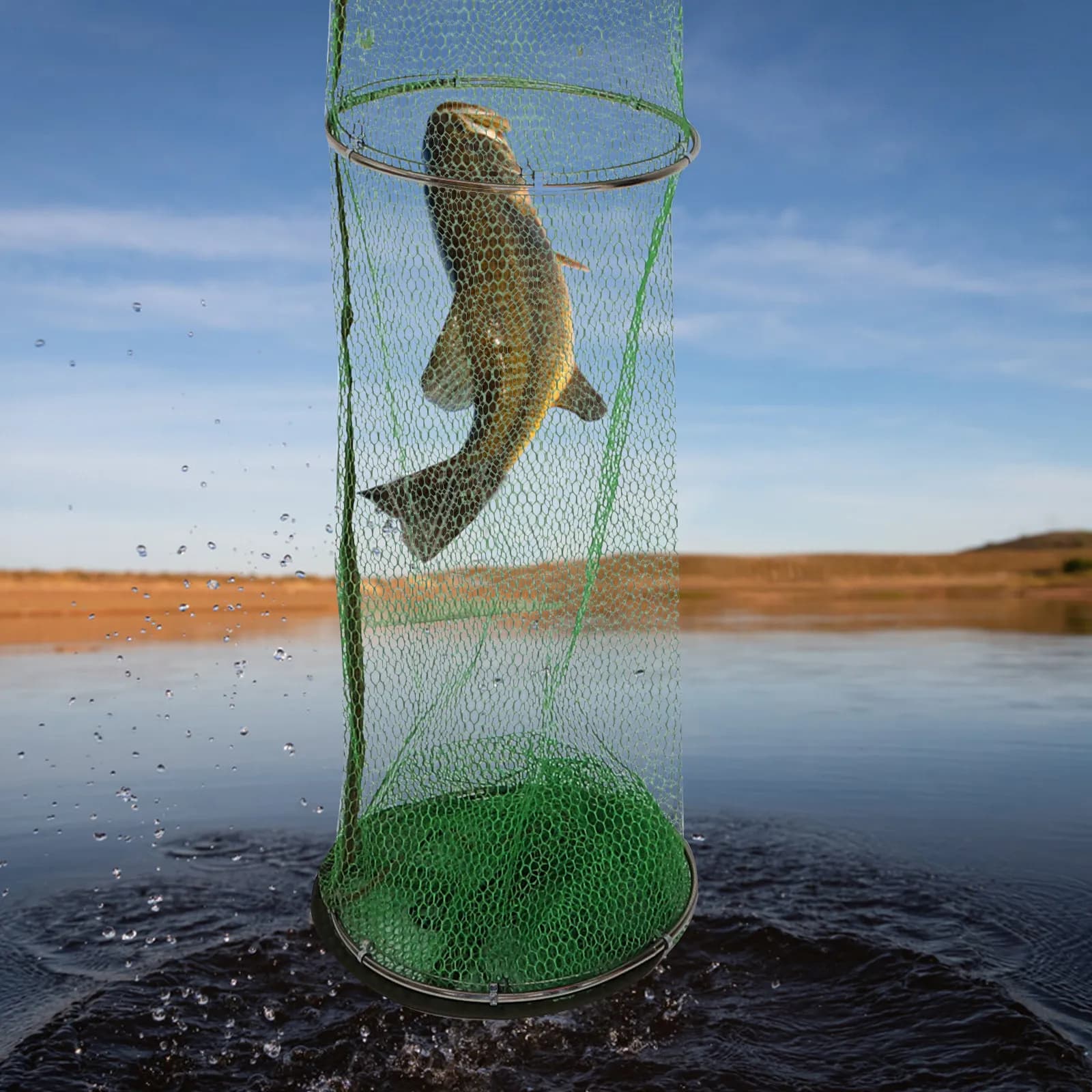 Portable Folding Fishing Net Bag Stainless Steel Frame Nylon Mesh Quick Drying Easy Clean Fish Catcher Net for Minnow Crayfish