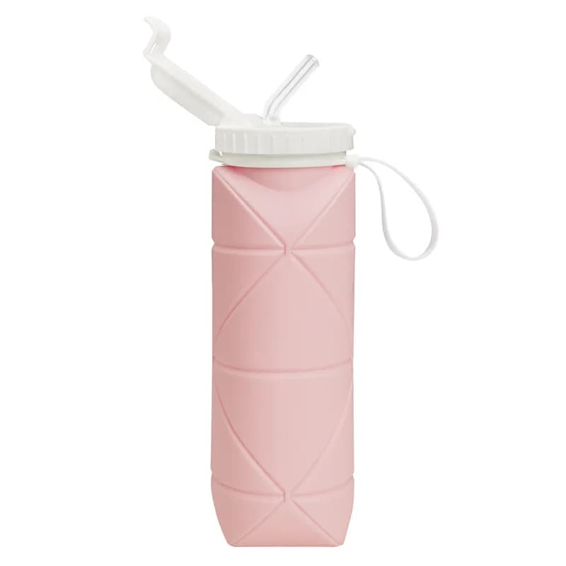 Car Folding Water Cup with Straw Folding Food Grade Silicone Portable Retractable Water Bottle