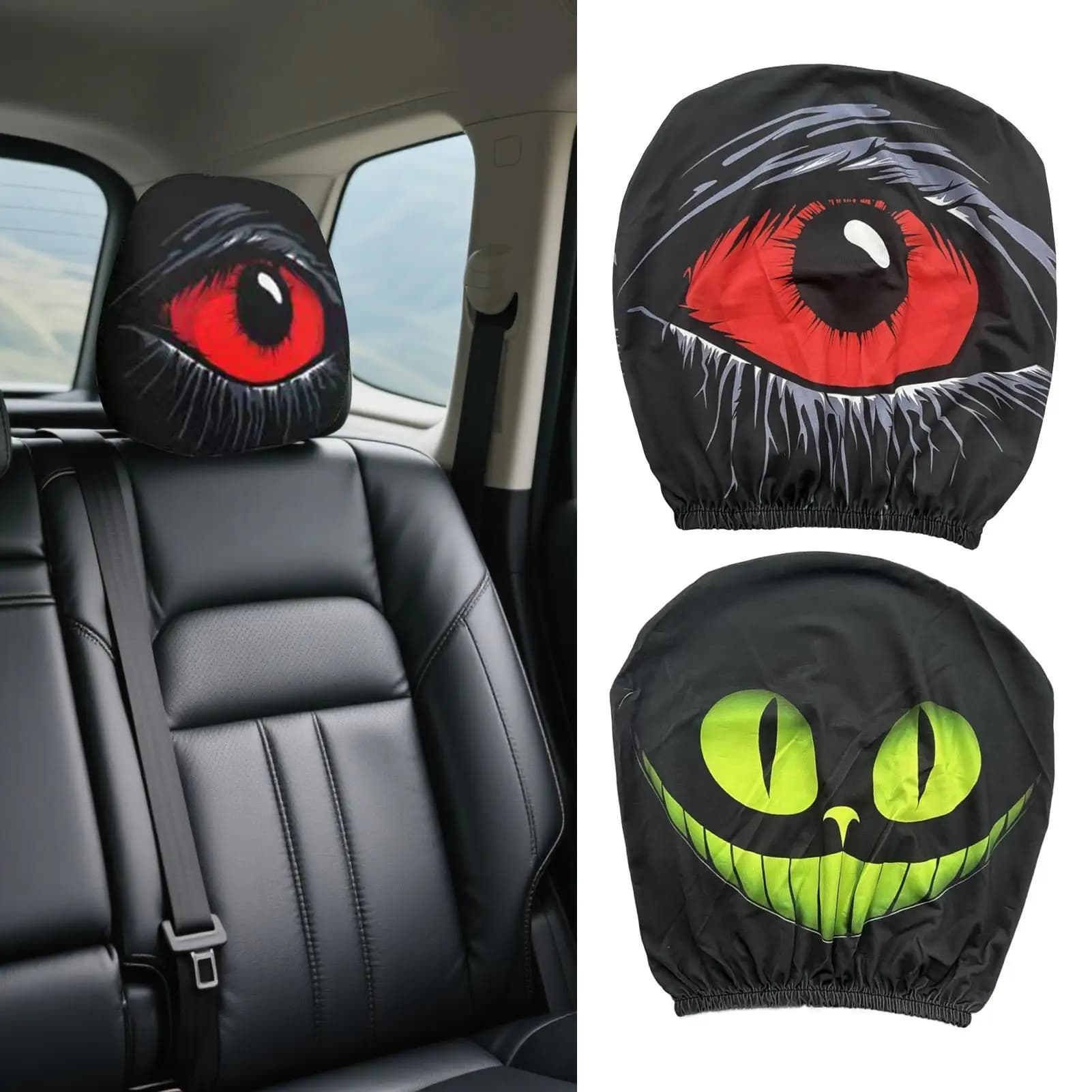 2 pcs cover for auto headrest funny front seat cover for vehicle interior decoration soft padding for Halloween printed car cushion