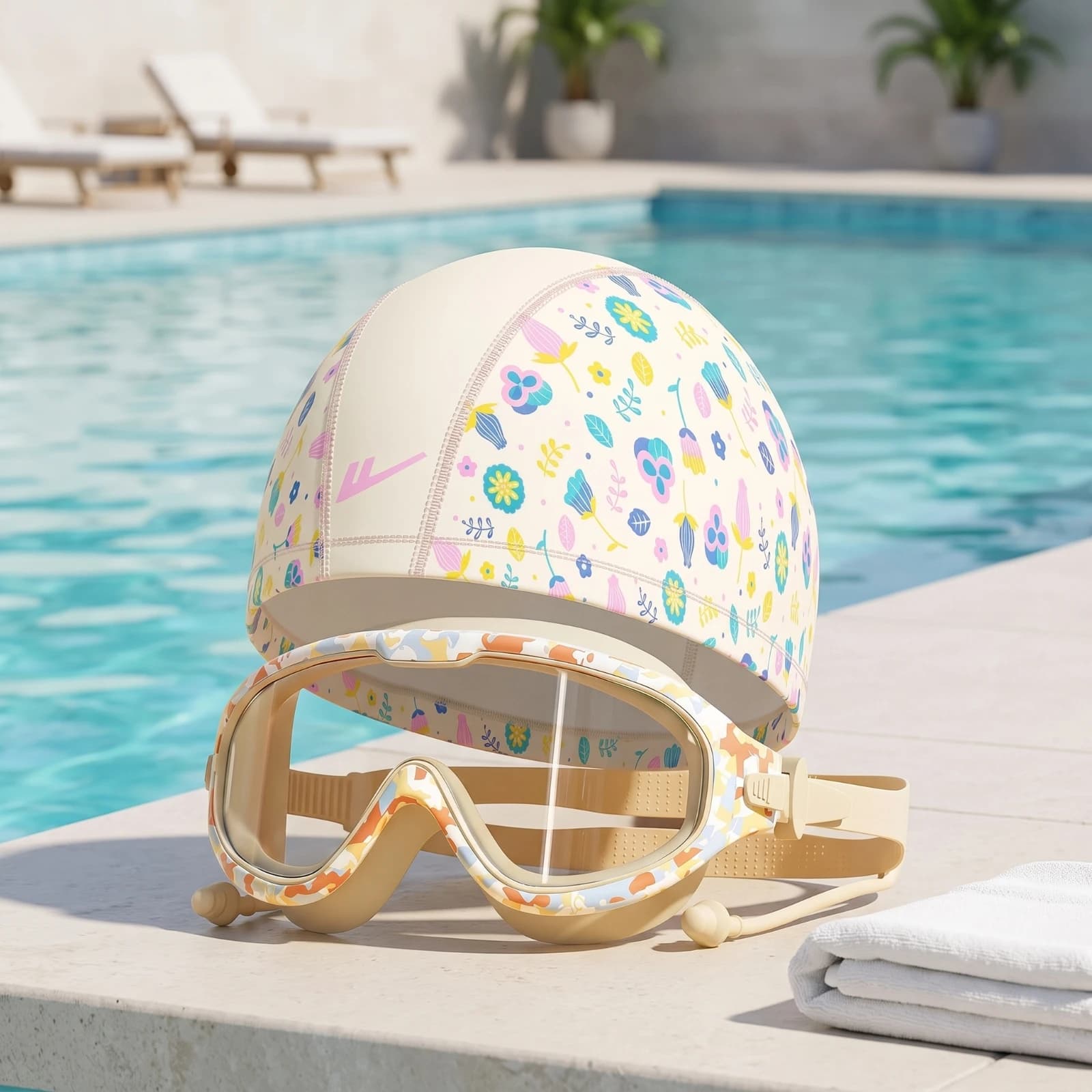 Swim Goggles with Cap Waterproof Swimming Goggles with Swim Cap Eyewear Wide-Frame Protection for Children, Pool Days