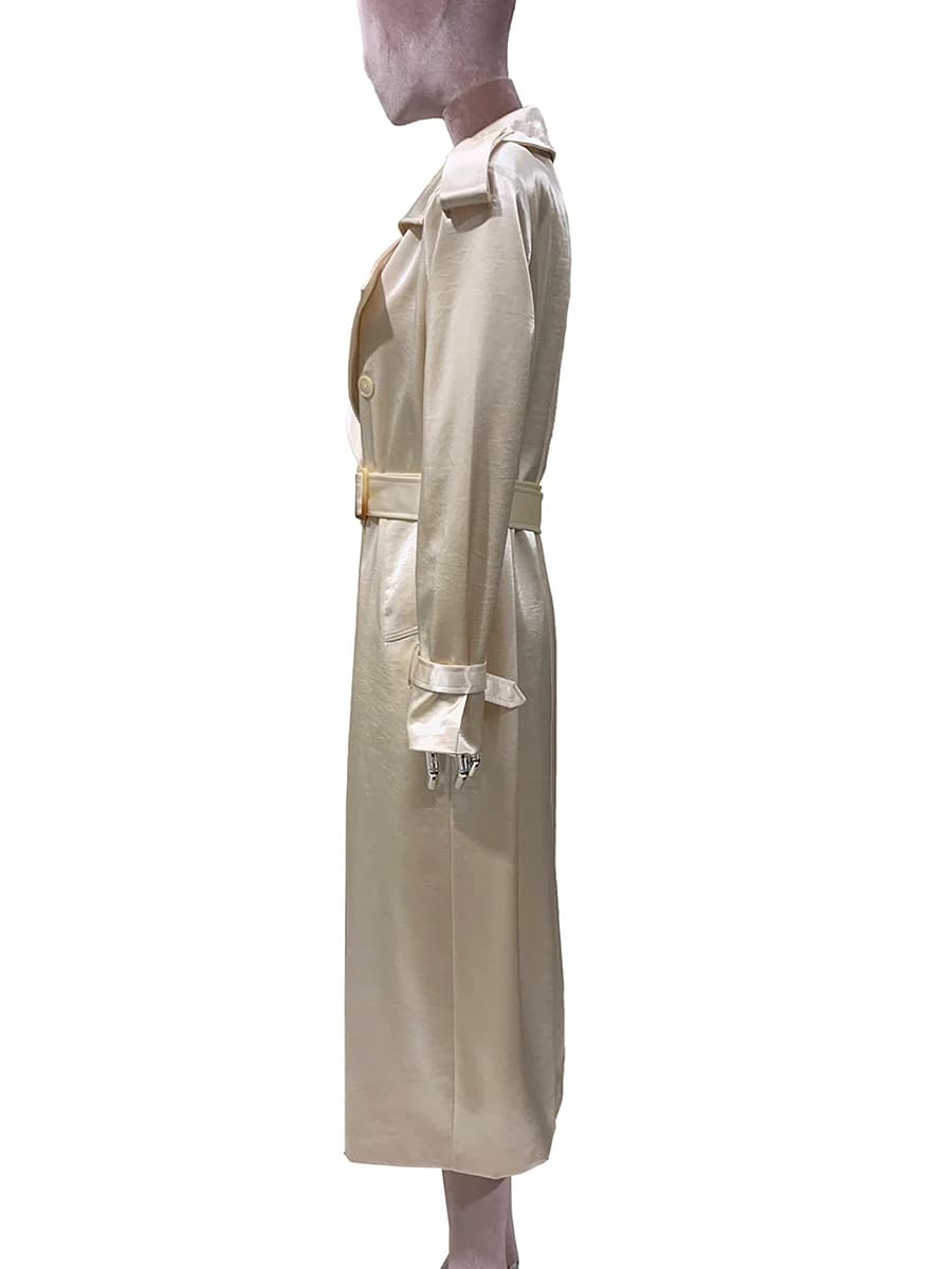 Trench da donna in raso morbido e sottile lungo lucido primavera autunno per cintura doppio petto elegante chic di lusso firmato Closthes