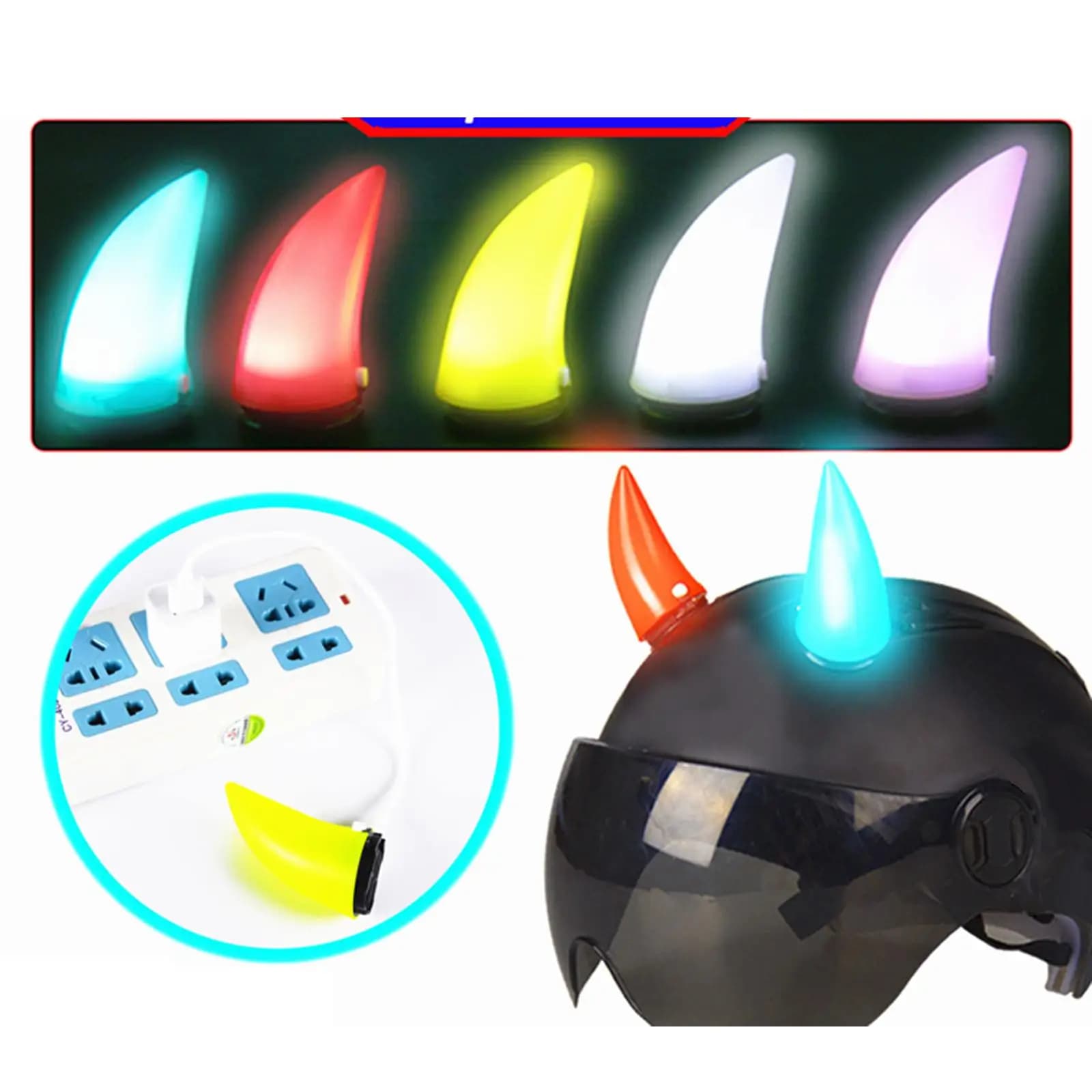 Casco con Corna da Diavolo Illuminate, Decorazione Rimovibile con Adesivo Luminoso, Accessorio per Moto, Bici e Sci Notturno