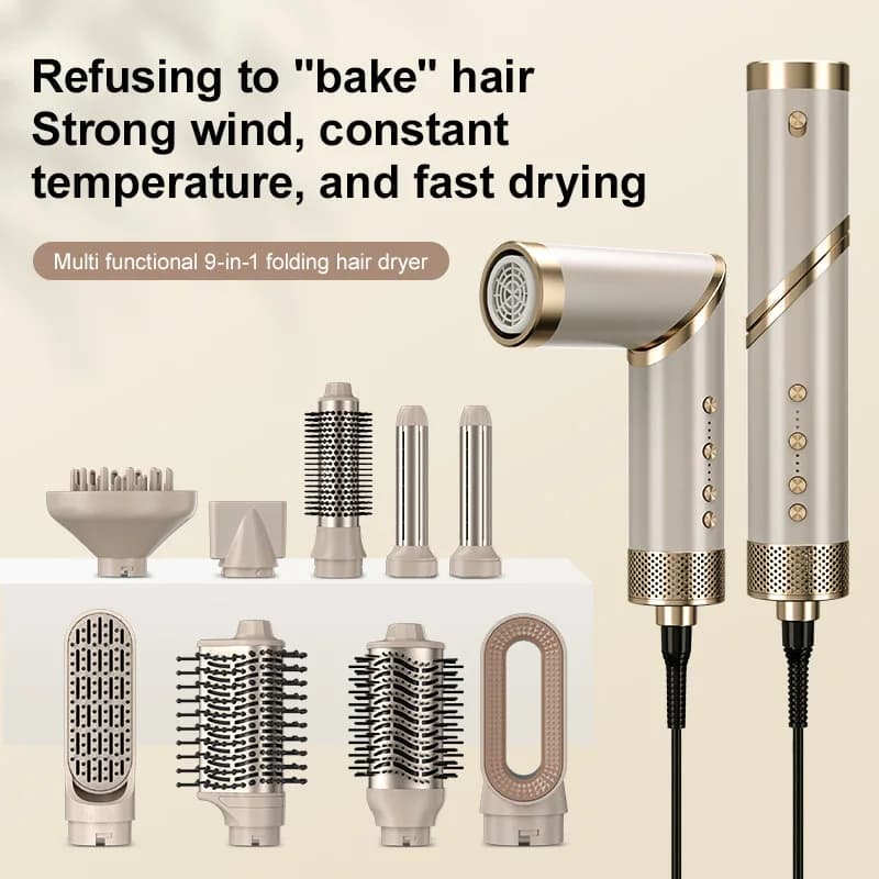 Cross-border New High-speed Hair Dryer Nine-in-one Hot Air Comb Straight Roll Dual-purpose Curling Iron