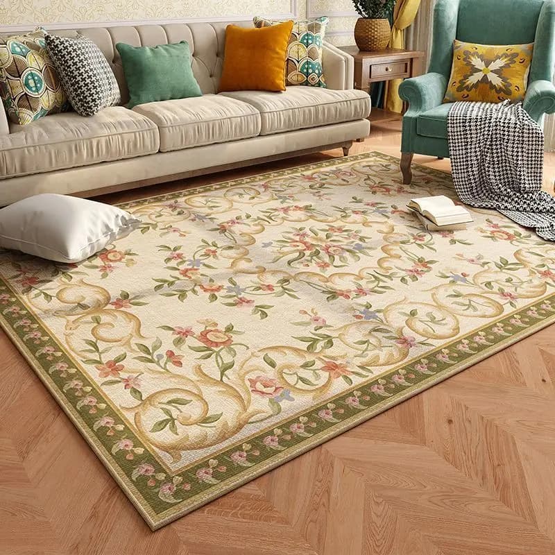 European Country Style Retro Living Room Carpet Antiskid Washable Foldable Dining Room Rug Soft Easy Clean Entrance Door Mat