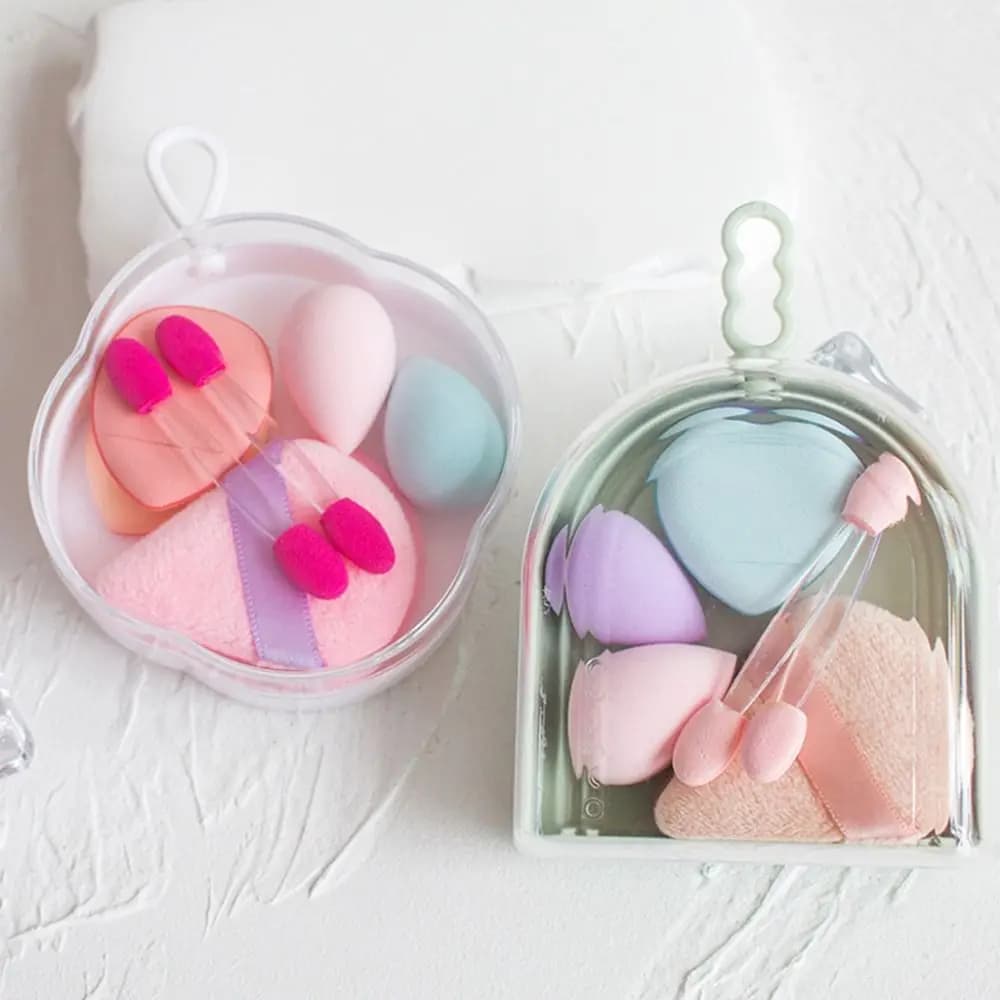 Set di 3 Scatole con 8 Spugne Trucco 8-in-1, Mini Spugne Traspiranti a Forma di Uovo con Scatola Contenitore, Set di Spugnette per Fondotinta Liquido e Cipria