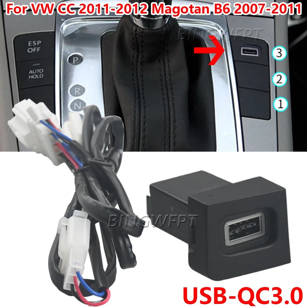 NEW Quick Car Charger QC3.0 Type C PD USB Interface Socket Auto Phone Fast Charging Adapter Button for Volkswagen CC 2011 2012