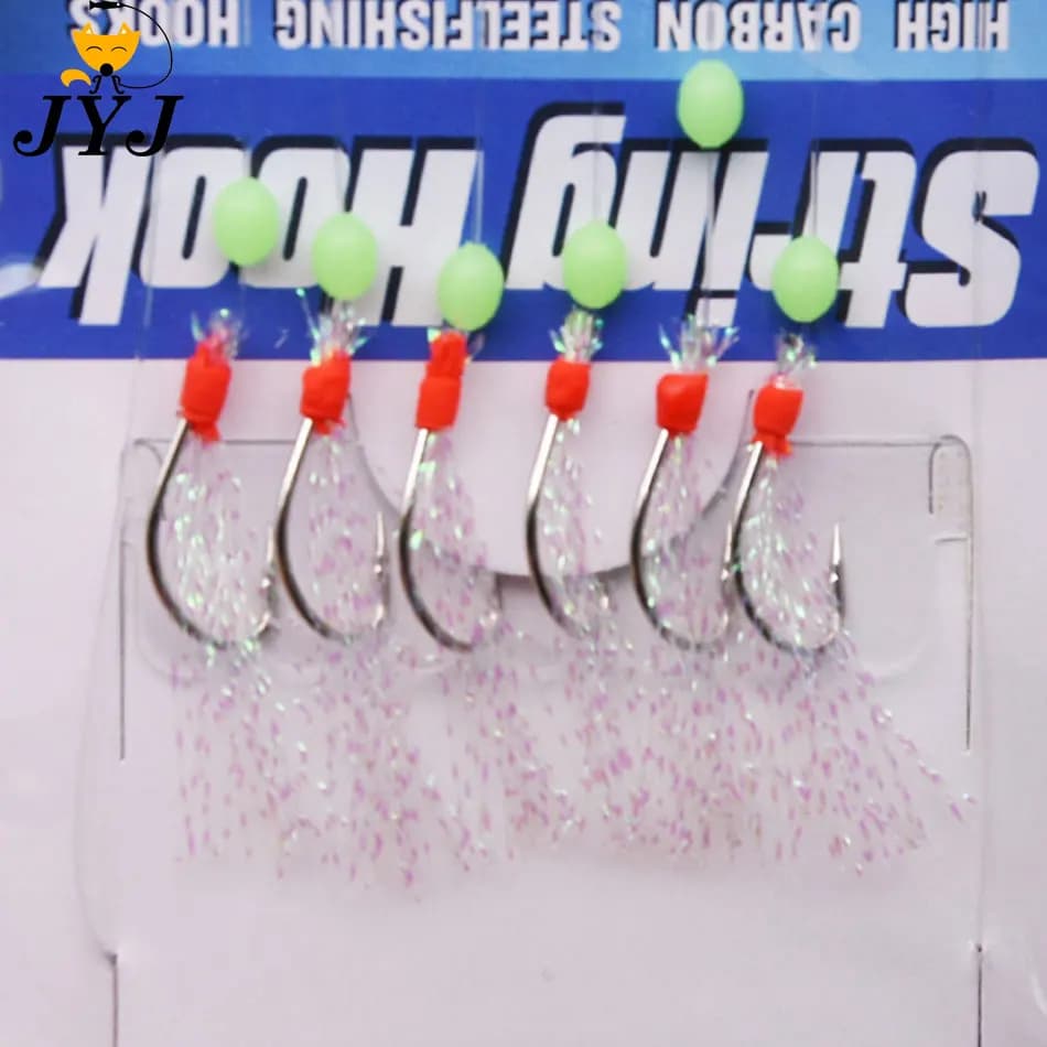 JYJ 1 borsa ami da pesca per girevoli Rigs Bait Jigs sabiki fishing string hook rig hook con 6 braccia per salmone e sgombro bait