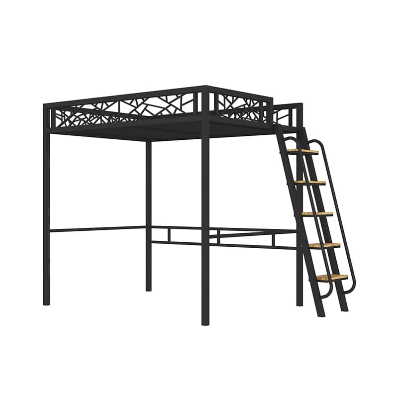 Letto soffitta salvaspazio, lenzuolo rialzato, letto superiore, tavolino inferiore, piccolo appartamento, struttura in ferro, secondo piano duplex