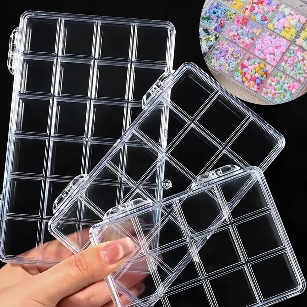 Transparent Storage Box 12/15/24 Nail Accessories Parts, Multipurpose Container for Beads/Gemme/Ciondoli/Decorazioni