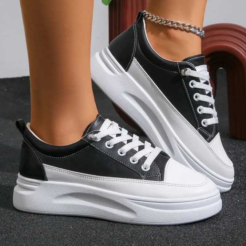 Sneakers bianche da donna, autunnali, con lacci, suola spessa, casual, antiscivolo, per passeggiate all'aperto, sportive, scarpe da ginnastica.