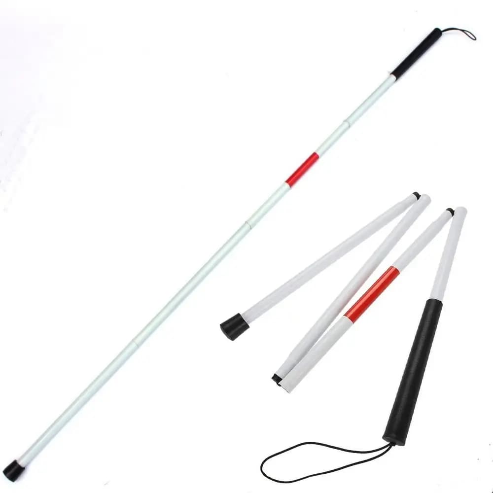 Aluminum Alloy Blind Walking Stick Reflective Adjustable Height Folding Cane Durable 4 Section Hiking Trekking Pole Outdoor