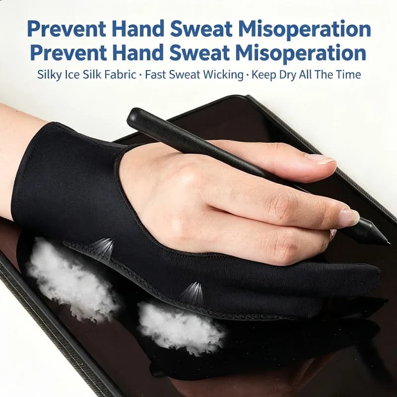 1Pc Two-Finger Artist Glove Anti-Smudge Anti-Touch Breathable Protective Glove for Adults Drawing Tablet Sketch Writing