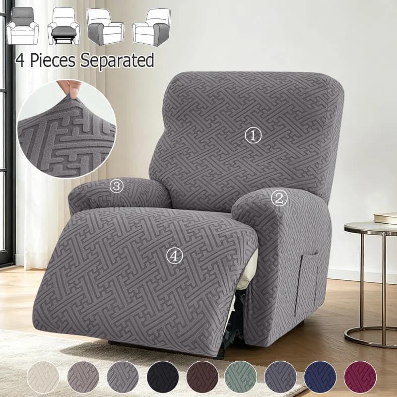 4 pz/set Jacquard Fodera Per Divano Reclinabile Fodere Per Poltrone Elasticizzato Fodere Per Divano Antiscivolo In Colore Solido per la Decorazione Dell'Home Office