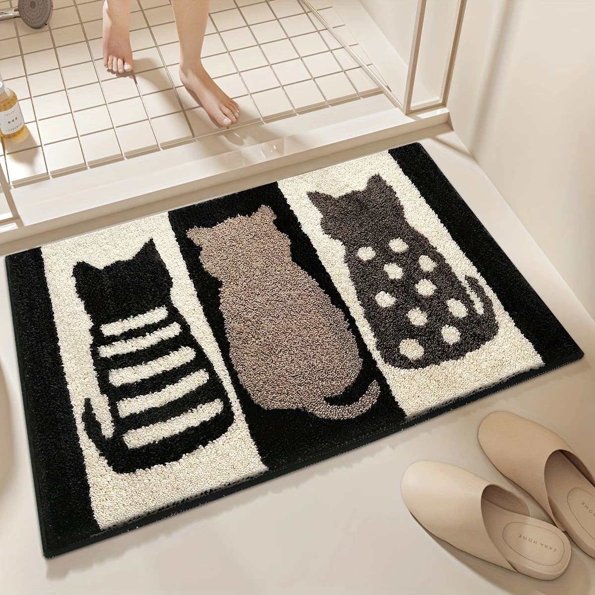 VIKAMA Three Cats Rug Non-Slip Absorbent Bathroom Door Mat Entryway Cute Pet Home Decor