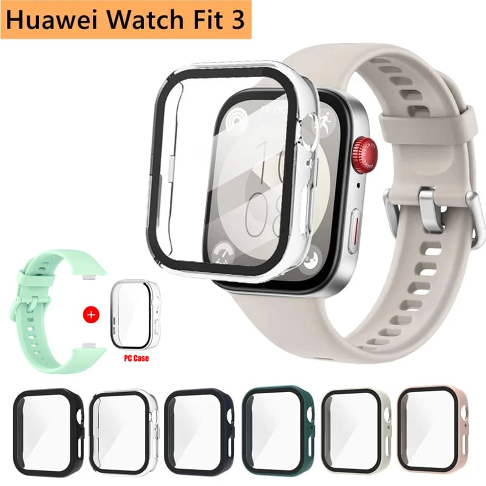Silicone WatchStrap+PC case For Huawei Watch Fit 3 band With Case Screen Protector For Huawei Watch Fit3 Replacement Accesorios