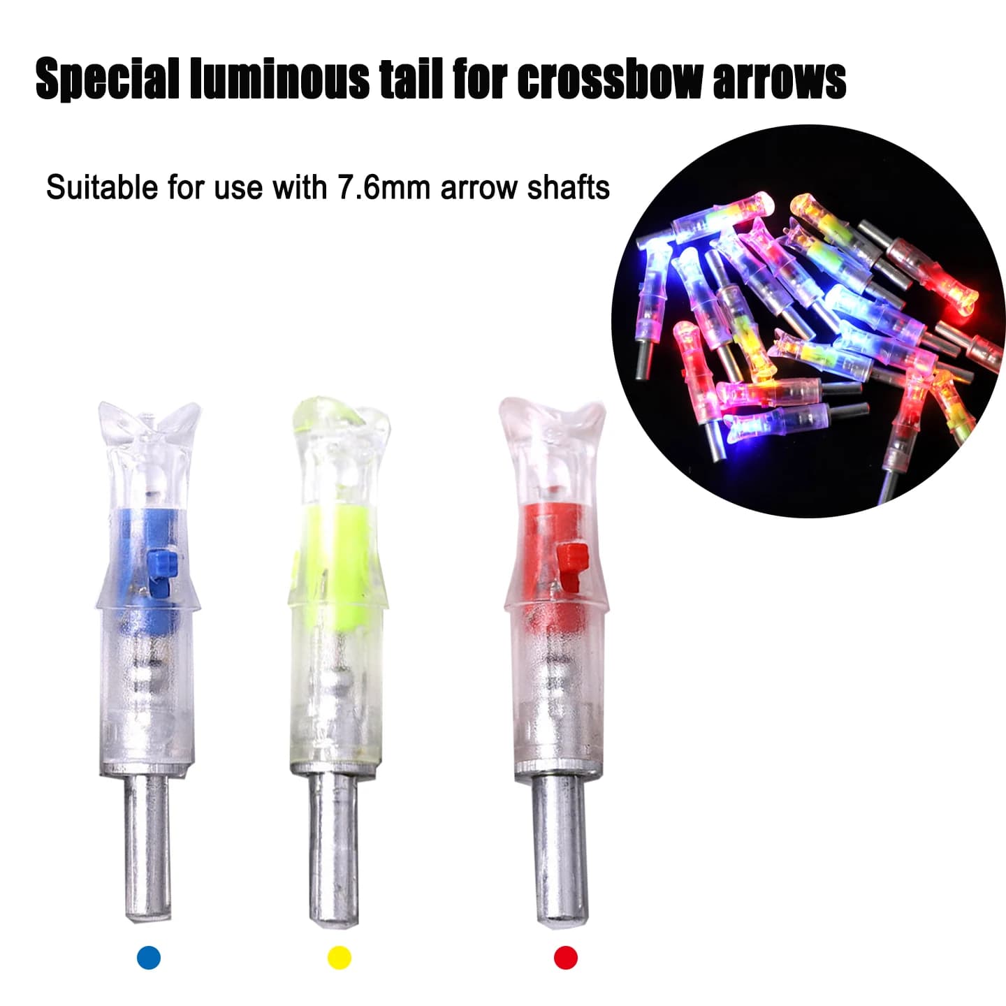 Cocche Luminose per Frecce ID7.6mm OD8.8mm per Balestra e Tiro con l'Arco, Coda Illuminata per Caccia e Tiro con l'Arco, 3/6 Pezzi