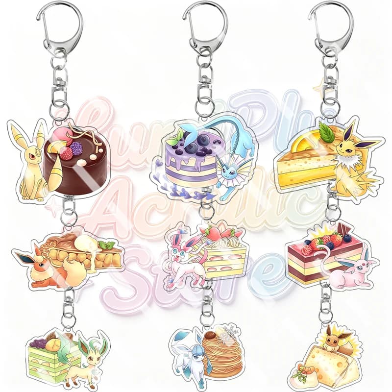Kawaii Pocket Monsters Eevee Dessert Themed Acrylic Keychain Umbreon Jolteon Espeon Leafeon Backpack Charm Anime Bag Accessory