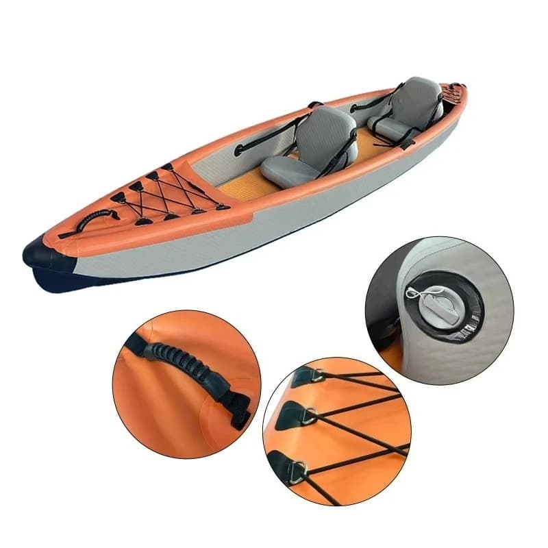 Kayak Gonfiabile in PVC per 2 Persone, Canoa da Pesca con Sedile Doppio Rimovibile, Cinghie e Pagaia per Sport Acquatici