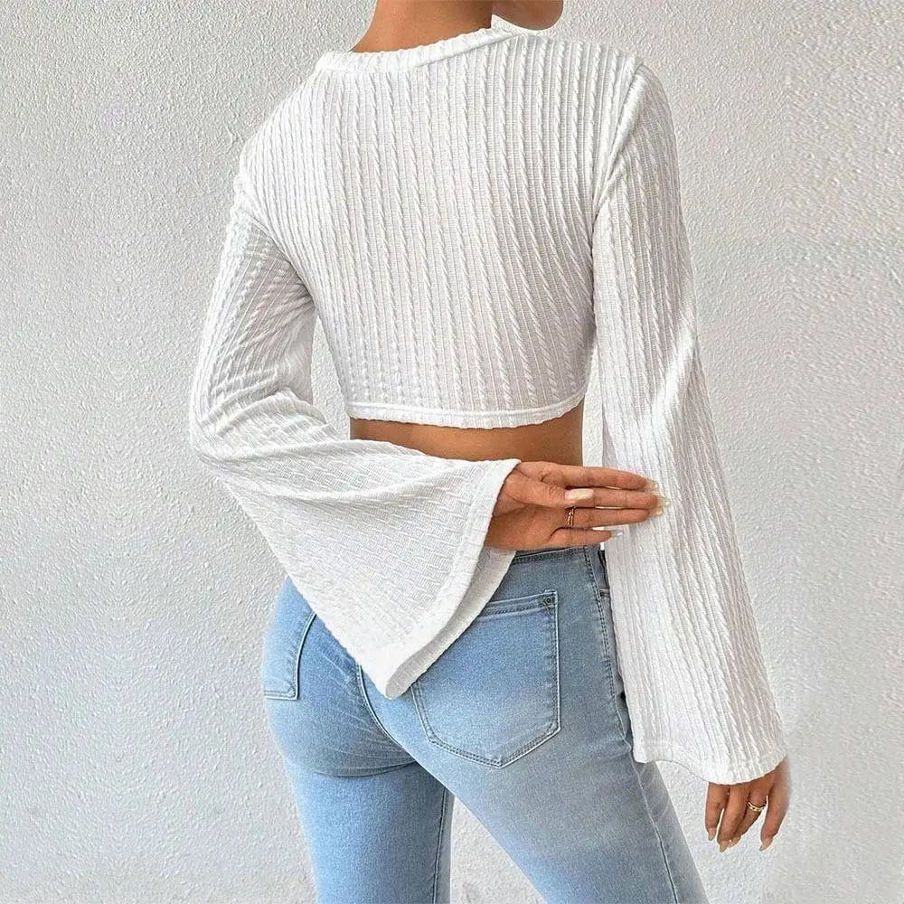 Elegant Short Sleeve T-Shirt with Bell Sleeves And Fringe Design for Women Cross-Border Fashion Autumn Winter Top