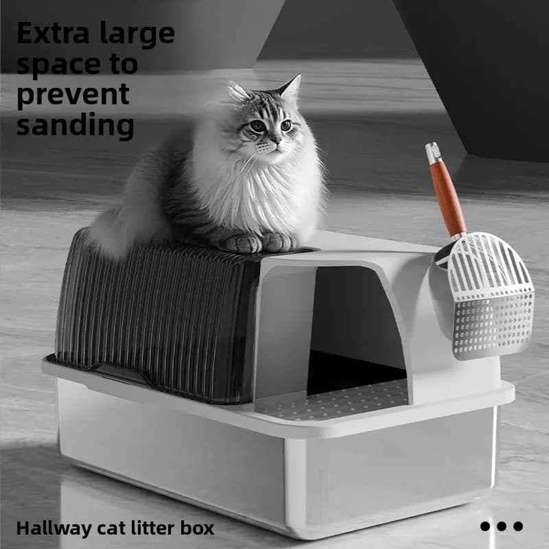 Lettiera per gatti in acciaio inossidabile stile corridoio Toilette per gatti completamente chiusa Padelle per animali domestici deodoranti a prova di spruzzi Vassoio per animali domestici facile da pulire