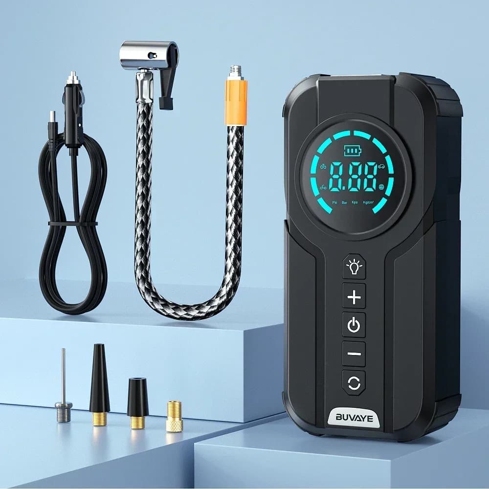 BUVAYE Gonfiatore per auto cablato Pompa per pneumatici Compressori e gonfiatori Gonfiatore per pneumatici portatile Compressore d'aria digitale con cavo di alimentazione 3M