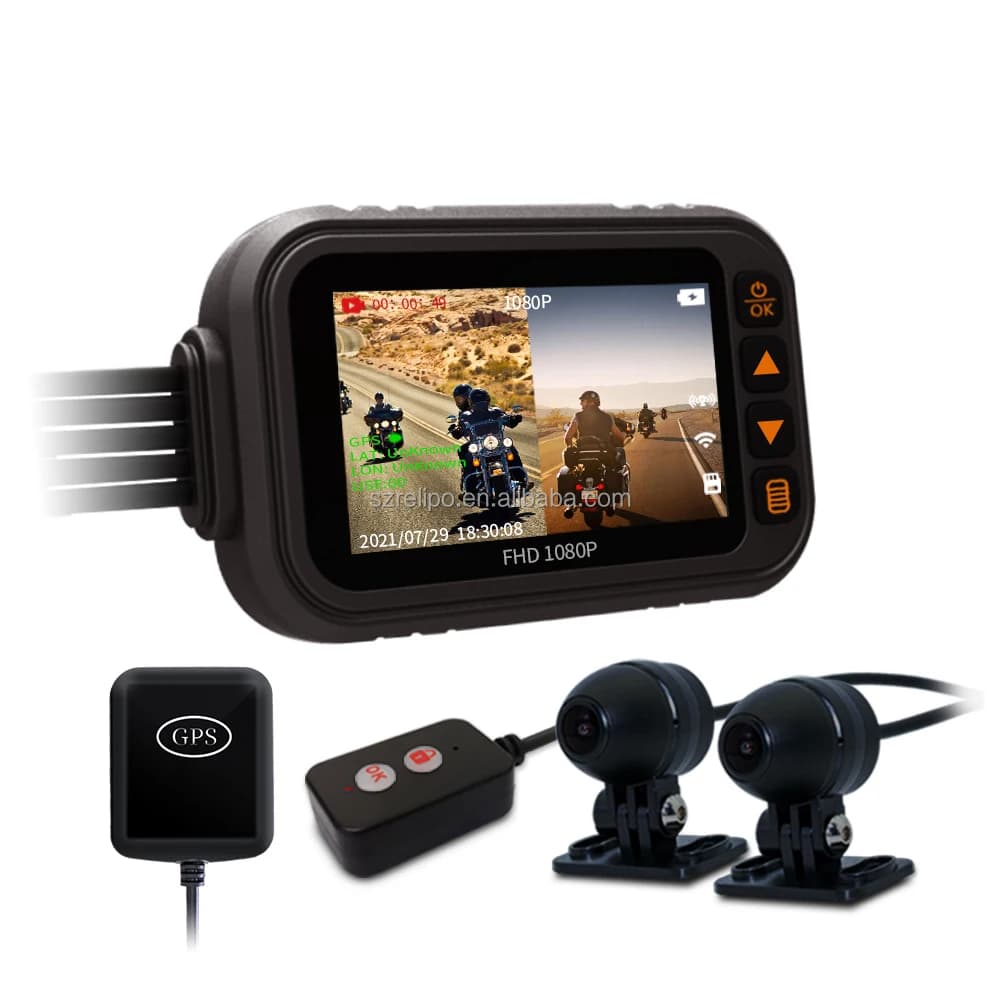 Motorcycle Dashcam with Double Lens 3 Inch, Front 1080p Rear 1080p, GPS & Wifi support, Wholesale Price, OEM Customization Available