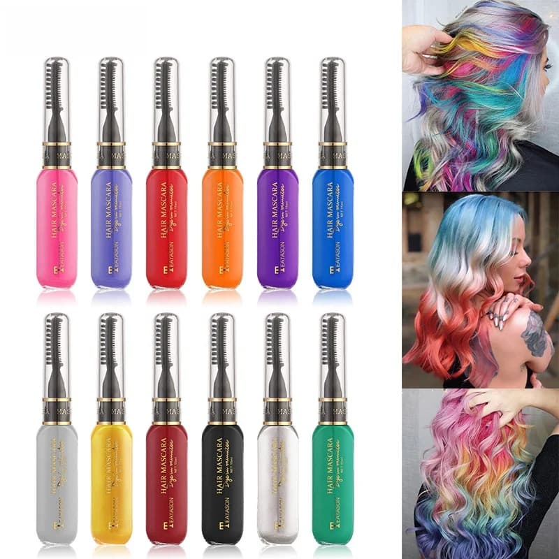 Tinta per Capelli Monouso in 13 Colori, Mascara Colorante Temporaneo, Strumento di Bellezza per Capelli Lavabile, Non Tossico, Fai-da-Te, Doppio Uso