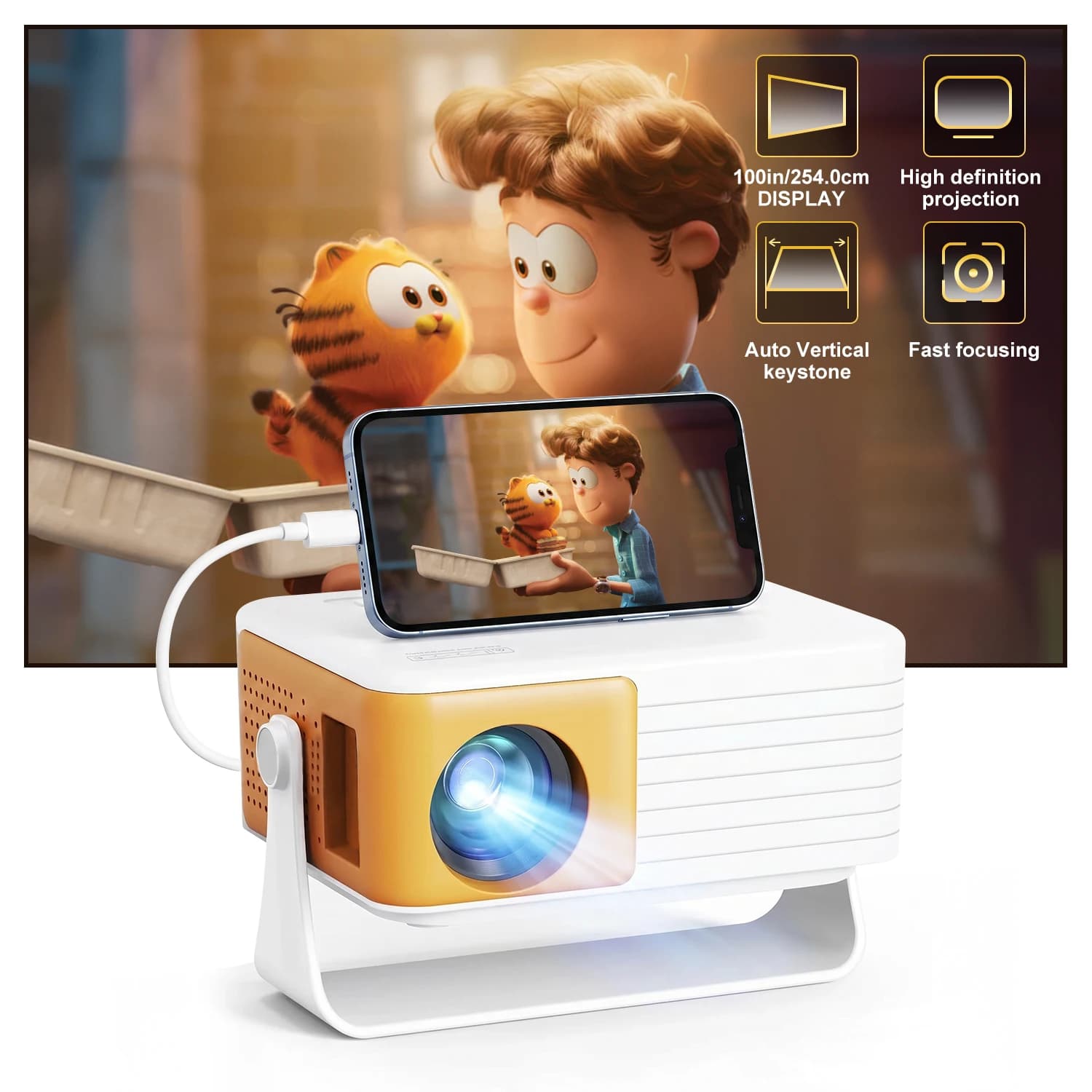 Salange Y3Pro Mini Portable Projector Native HD 720P Support 1080P Mirroring Version For Android/IOS Phone/HD Port/ USB/TV Stick