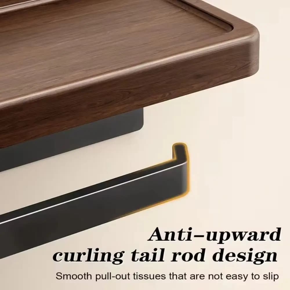 Portarotolo da Parete in Legno con Vassoio Portaoggetti, Dispenser Impermeabile per Carta Igienica, Salvaspazio e Antiruggine