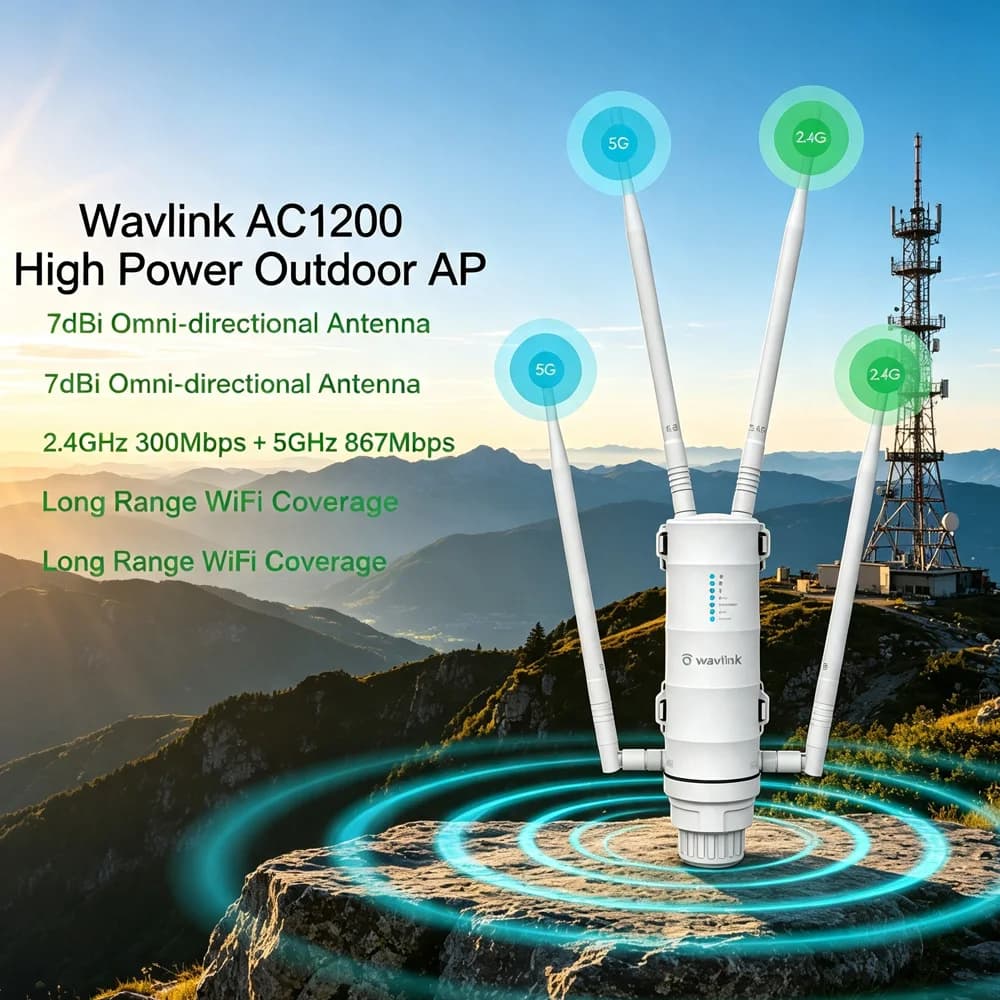 WAVLINK AC1200 Wifi Routers 5G Wifi 6 Outdoor Mesh Extender Long Range IP65/67 Waterproof WiFi Repeater with Passive/Active POE