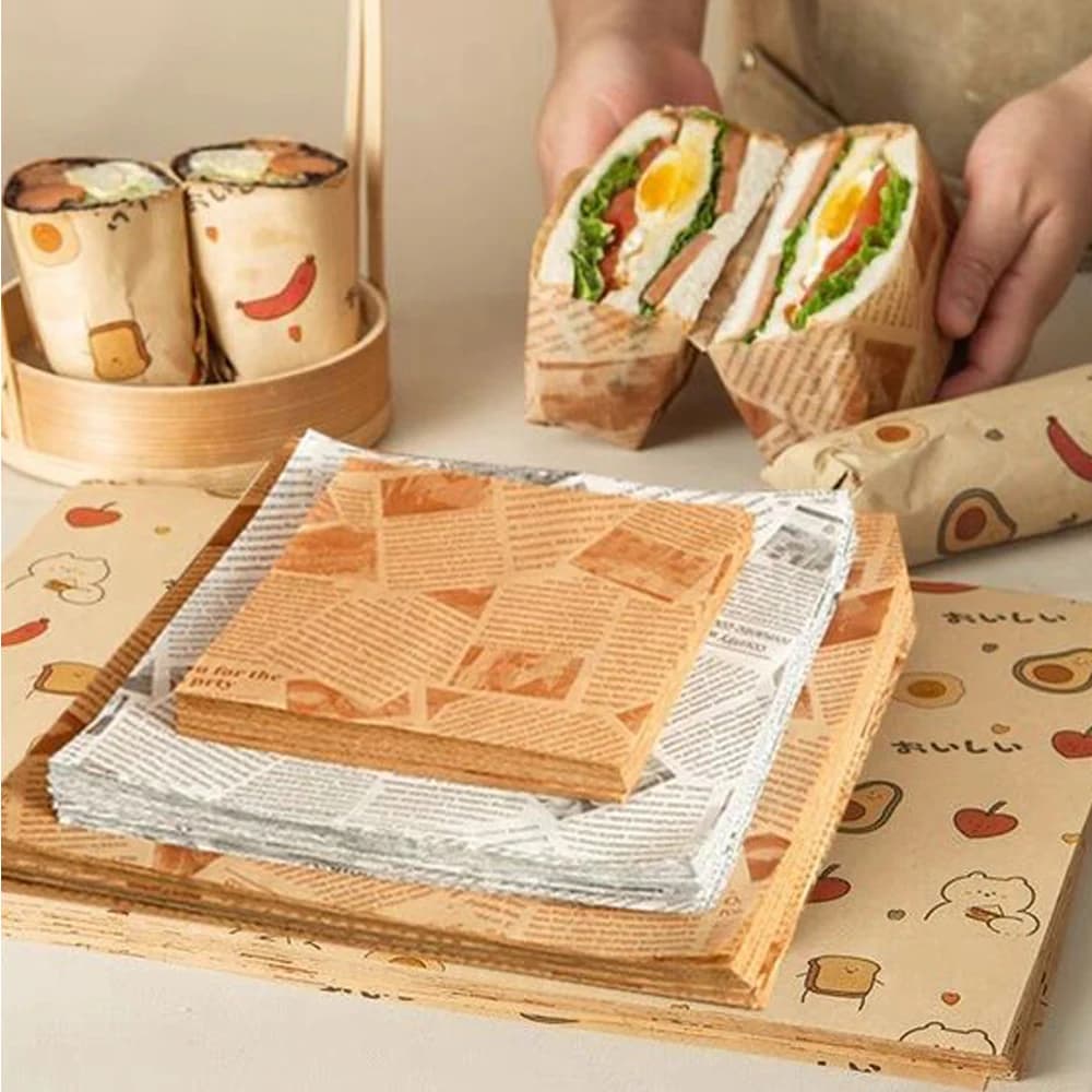 100 pieces of oil-proof paper to wrap the packing of sandwiches, burgers, bread, fried food, fryer, air cooking, paper plate, mat, accessories