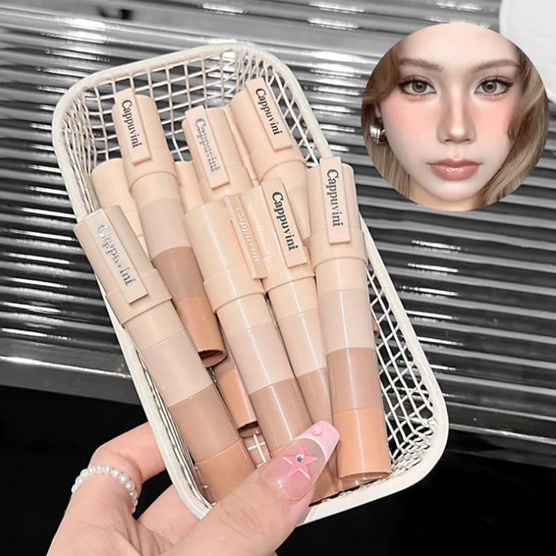 New set of 1 illuminating stick and contouring Cappuvini 4 in 1, natural matte brown color, shade for nose, stick shade shimmer matte.