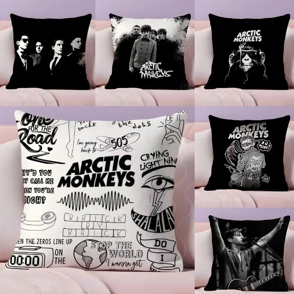 Fodera per cuscino in tessuto peluche morbido divano stampato fronte-retro caldo inverno regalo per la casa fodera per cuscino A-Arctic M-Music Monkeys
