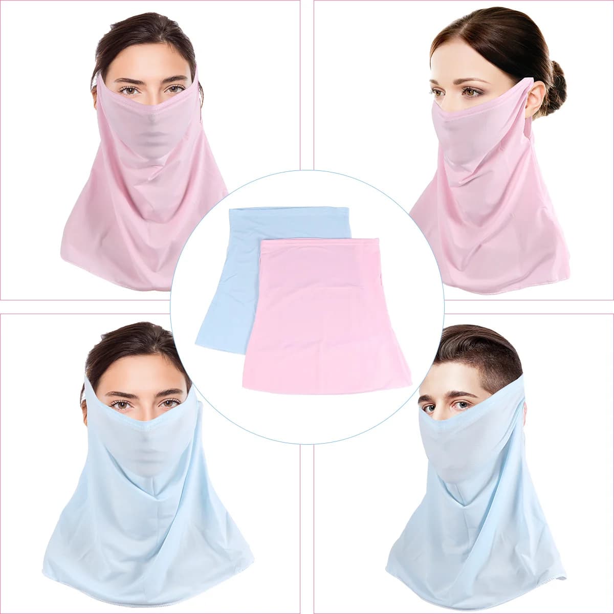 2 pcs sun protection UV protection ice cover ghetta for neck riding scarf mask for face breathable side handkerchief outdoor pink sky-blue