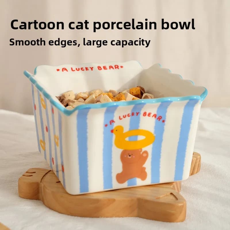 Ciotola per Gatti a Forma di Orso in Ceramica, Ciotola Quadrata per Cibo per Gatti, Accessori per Animali Domestici, Prodotti per Cani e Gatti, Ciotola Facile da Pulire per Cani