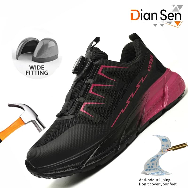 Women's Work Shoes with Steel Toe, Safety Boots with Rotative Closure, Casual Protective Shoes, Indestructible Footwear