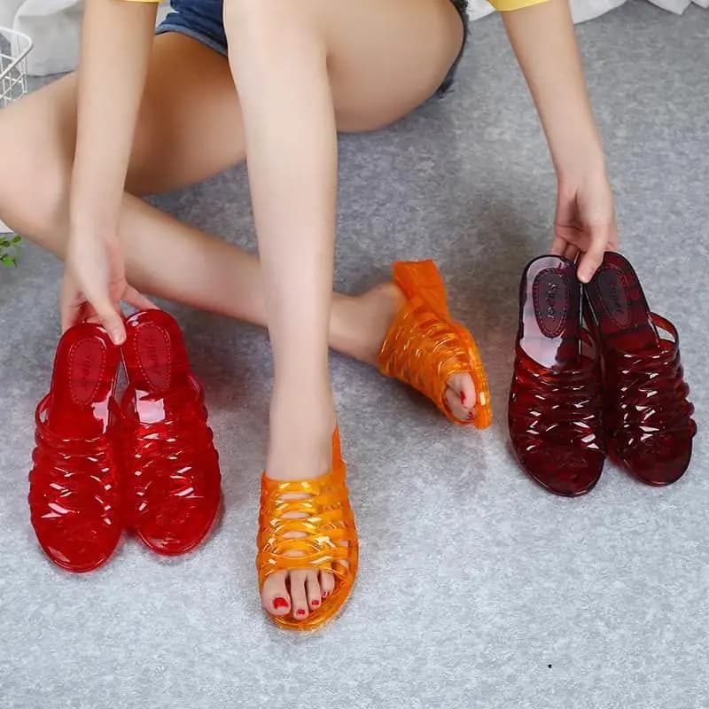 New Summer Crystal Plastic Slip-On Women's Sandals Anti-Slip Platform Heels Comfortable Breathable Casual Slippers for Elderly