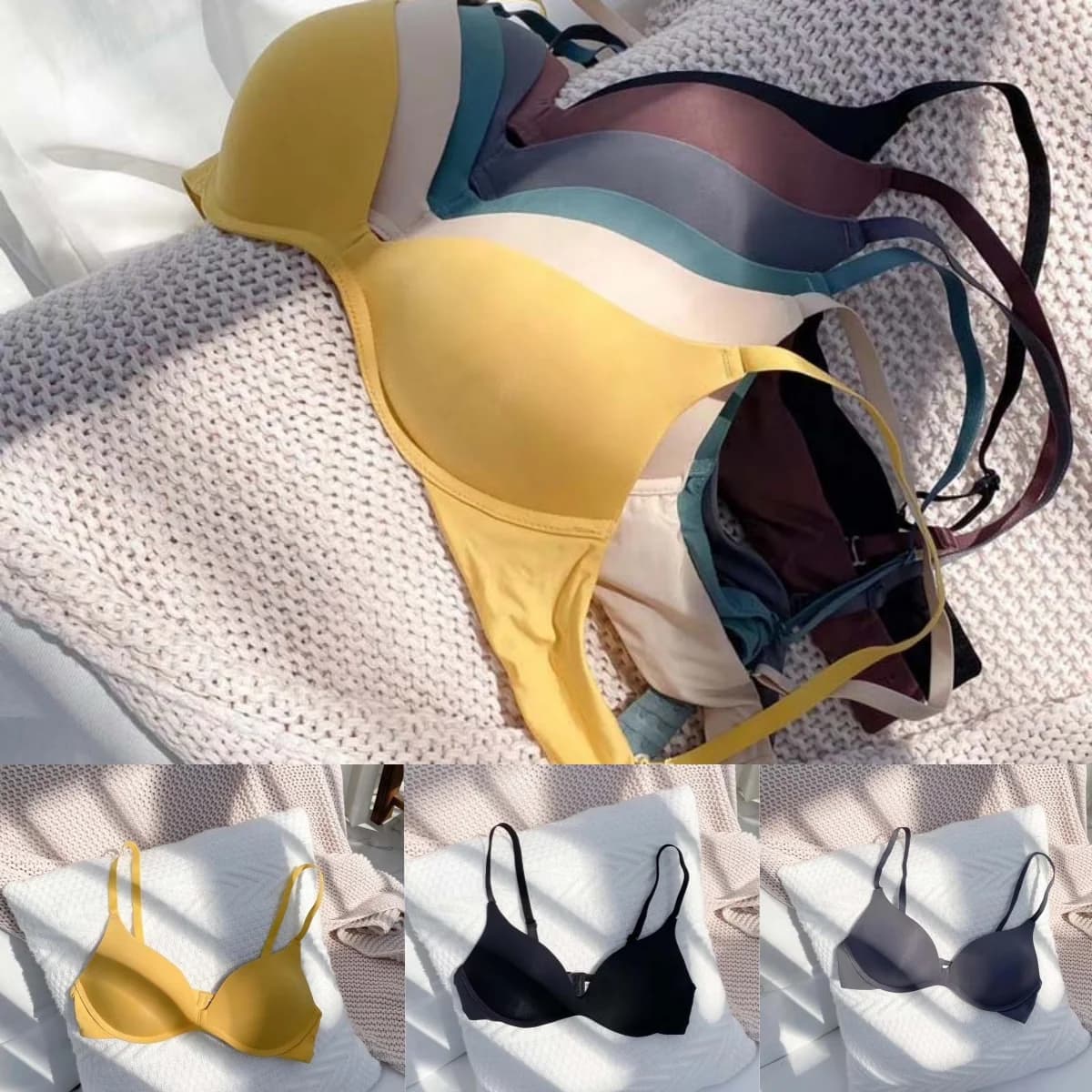 Reggiseno push-up per studentesse in tinta unita lucido semplice senza cuciture Reggiseni push-up per donna Reggiseni a sezione sottile per donna Reggiseno senza schienale