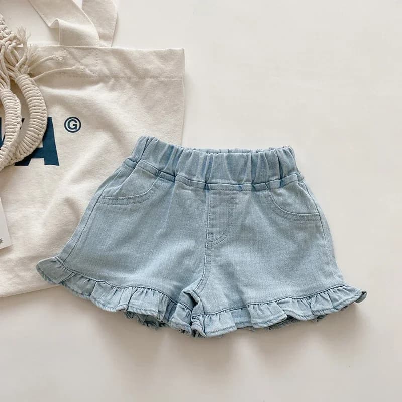 Pantaloncini estivi per bambini pantaloncini con volant per ragazze in Denim solido vestiti per bambini Jeans per ragazze adolescenti