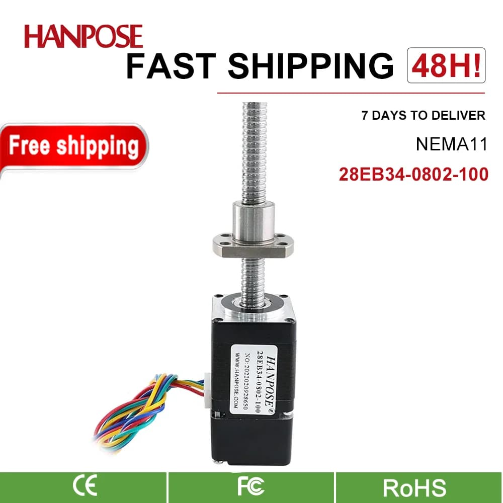 Hanpose muslimb 100-300MM 1.0A 0.1N.m28 12V per apparecchiature per stampanti 3D Laser CNC NEMA11 motore passo-passo con vite a ricircolo di sfere ad anello chiuso