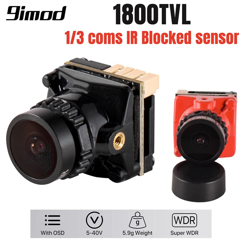 Telecamera FPV 9IMOD 1800TVL 5MP 2,1mm 1/3 coms IR bloccato ​ senso 5V-40V NTSC/PAL con OSD interno per parte fai da te RC FPV Racing Drone