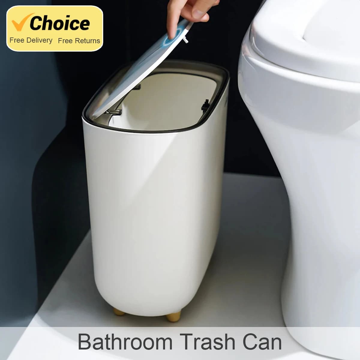 Pattumiera a forma stretta per bagno Pattumiera laterale per WC con coperchio Cucina Pattumiera inodore Pattumiera coperta Cestino per carta dei rifiuti
