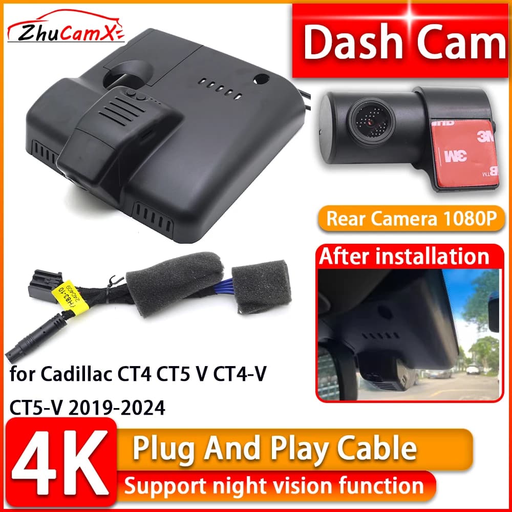 Wiifi 4K Dash Cam per Cadillac CT4 CT5 V CT4-V CT5-V 2019-2024 DVR Videocamera anteriore posteriore Plug and Play Videoregistratore Visione notturna