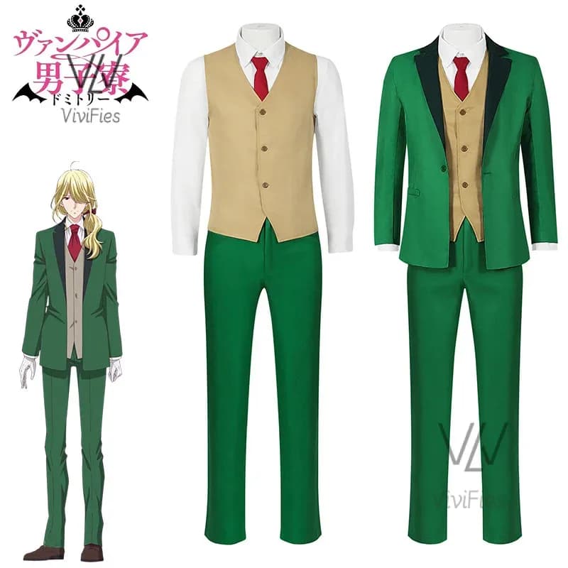 Komori Costume Cosplay Parrucca Anime Vampire vive nel dormitorio Komori Camicia Giacca Gilet Copricapo Cravatta Pantaloni Guanti Set di abbigliamento
