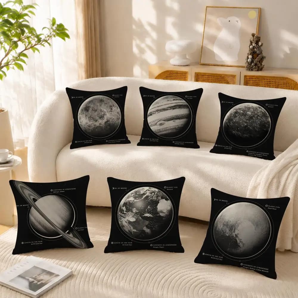 Modern Art Design Astronomy Planet Cushion Cover Anti-dustmite Pillowcase Invisible zipper silky short plush Sofa cushion cover