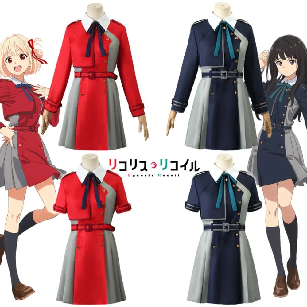 Lycoris Recoil Chisato Takina Cosplay Costume Long Short Sleeve Dress Wig Accessories Adult Women Halloween Comic Con Outfit